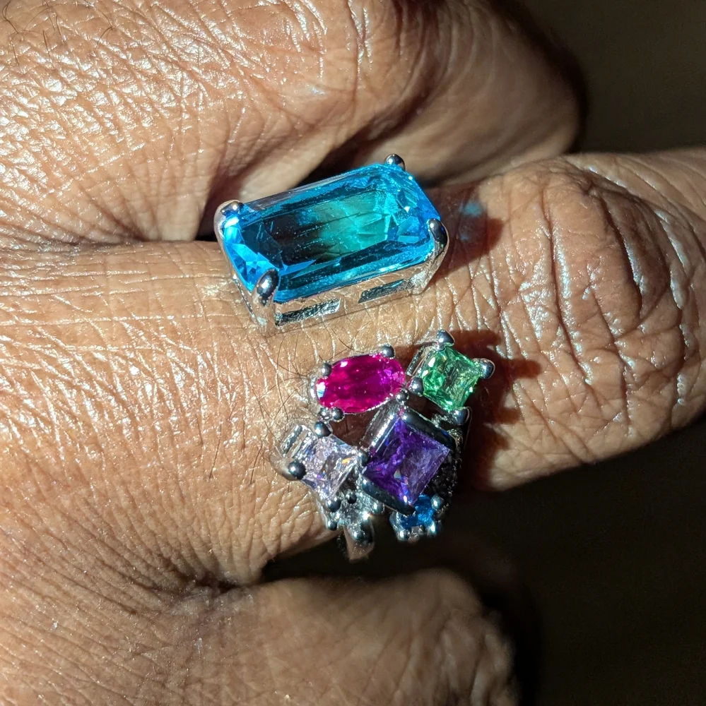 Vibrant Silvery Multi-Gemstone Open Resizable Ring